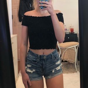 black off the shoulder crop top